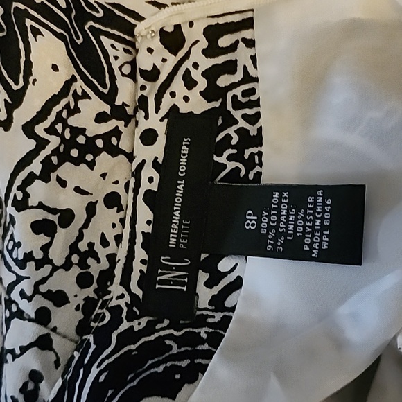 INC Belted Black White Paisley Midi Dress Size 8 Petite Sleeveless - Picture 2 of 4